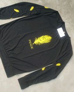 Men&#39;s Black Leaf Printed Full Sleeves T-shirts
