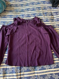 purple shoulder flurr cut top