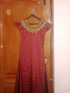Festive Long Gown Dress With Netted Dupatta