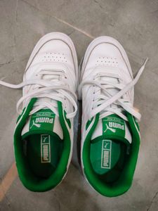 Puma White & Green Low-Top Sneakers