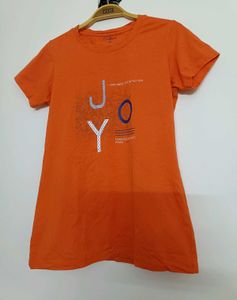 Bright Orange Printed Cotton T-Shirt for Women