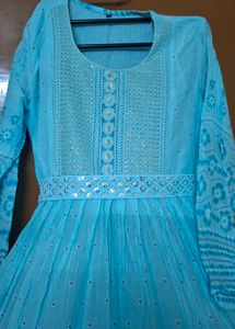 Sky Blue Embroidered Anarkali Dress