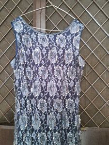 Navy Sequin Lace Gown