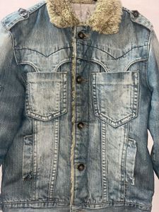 Denim Jacket with Fur Collar