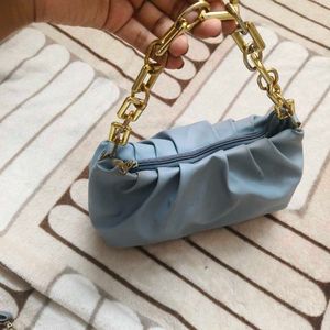 Blue Purse/Sling Bag With Golden Strip