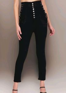 High Waisted, Lacy Black Denim Jeans