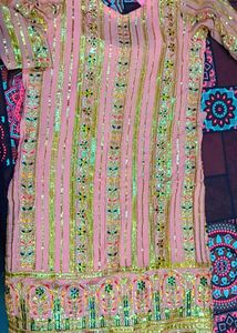 Sweet Pinkypeach Embroided Suit With Back Bow
