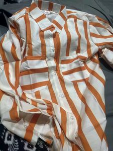 Striped Orange & White Button-Down Shirt
