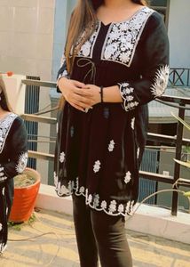 Embroidered Black Top