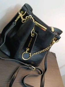 Black Bucket Bag with Gold Accents