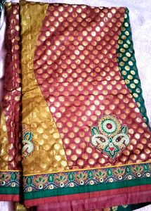 beautiful halfand half full orange saree