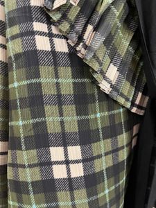 Green Checked Flared Sleeve Top