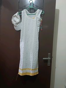 White And Yellow Suit Set With Dupatta