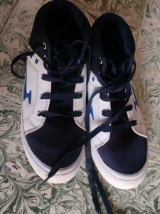 White &amp; Navy High-Top Sneakers