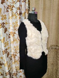 Faux Fur Vest with Rhinestone Detail
