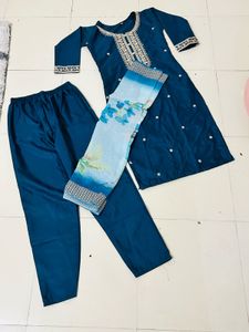 Teal Embroidered Kurta Set