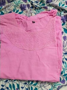 Pink Embroidered Neck Kurti