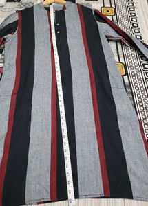 Men Cotton Long Straight Stripped Kurta (Pack Of 2