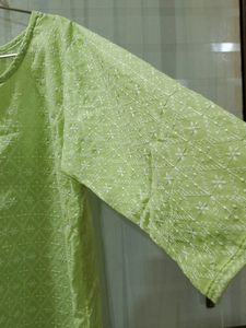 Tailor Stitched Pista Green Chikankari Kurta