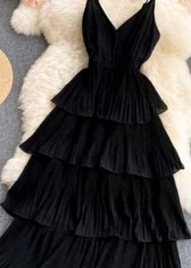 Elegant Black Tiered Midi Dress