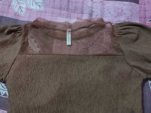 Elegant Brown Puff Sleeve Top