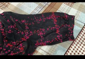 Black Tunic With Dark Pink Flowers