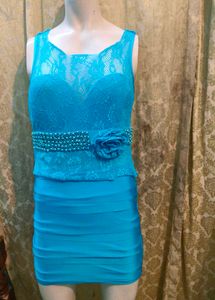 Turquoise Lace Mini Dress