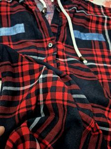 Red &amp; Black Plaid Hoodie Shirt