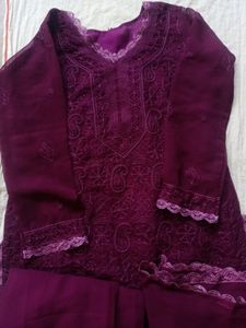 Chikenkari Embroidery Work Kurta Set With Plazo&amp;Du