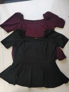 ZUVINO Peplum 2 Tops with Puff Sleeves Combo