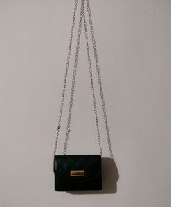 Black Sling Bag With Golden Chain