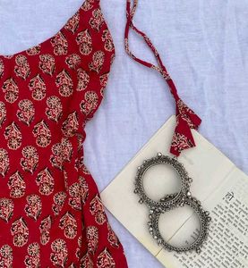 Red Print Tie Strap Kurti