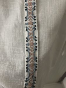 Women White Linen Shirt with Blue And Pink Tread