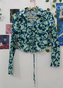 Retro Print Tie Front Top