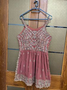 Dusty Pink Kurta With Sharara Pants And Net Dupata