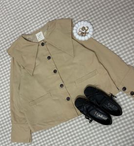 Beige Jacket with Wide Collar