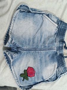 Denim Rose Patch Shorts