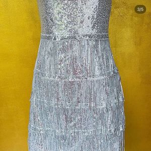 Sparkling Silver Fringe Party Dress