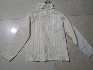 pure white Knit Turtleneck Sweater
