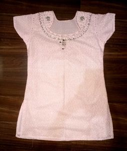 Light Pink Embroidered Kurti – Size M