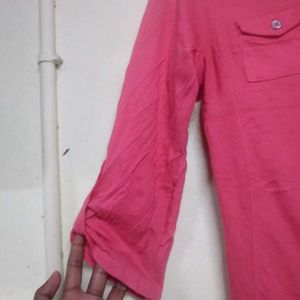 Coral Roll-Tab Sleeve Shirt