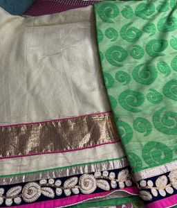 net and silk saree with gota patti border