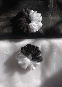 Premium Black And White Organza Scrunchie Combo