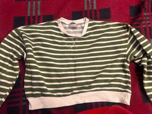 Striped Olive Green Cropped Sweatshirt