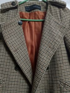 Zara Double Breasted Plaid Wool Coat Size(S)