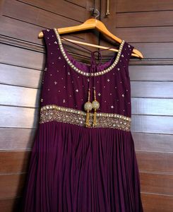 Festive Crepe Embroidered Women Ethnic Gown Set