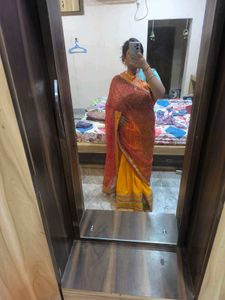 Yellow And Red Rajasthani Tie Dye Heavy Work Saree