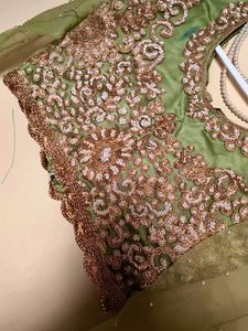 💚lime green satin heavy hand work blouse