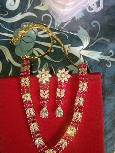Ruby Diamond Necklace And Earrings Set
