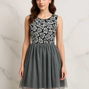 Floral Black & White Mesh Dress